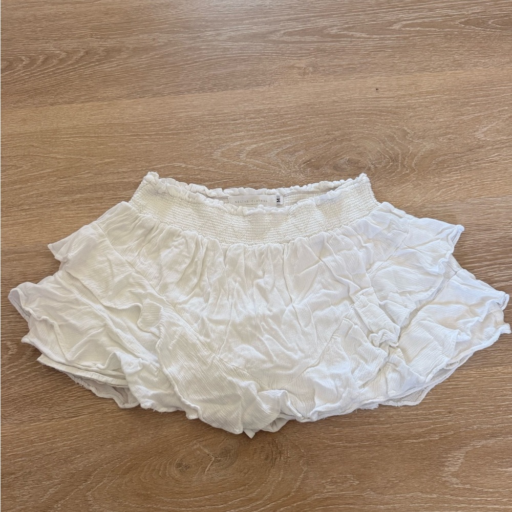 Ruffled White Smocked Mini Skirt